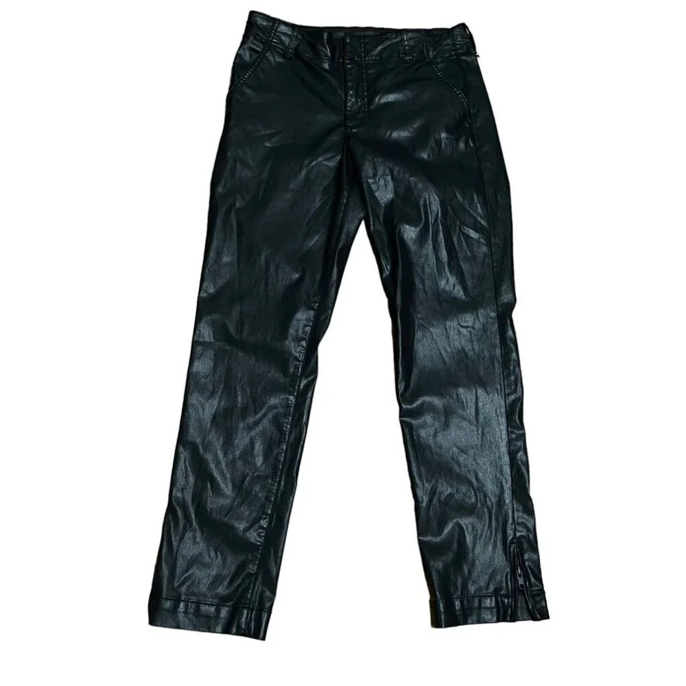 KUT FROM THE KLOTH Sz 12L Reese Black Faux Leather Zip Ankle Straight Leg Pants